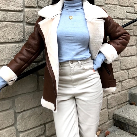 Women's Vegan Brown Aviator Jacket - Picture 5 of 5